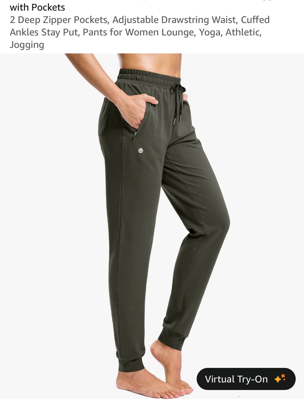 Women's Olive Drawstring Jogger Pants with Zipper Pockets